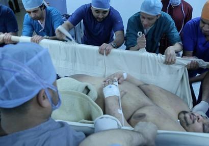 Mohammed being received at Al-Safwa hospital